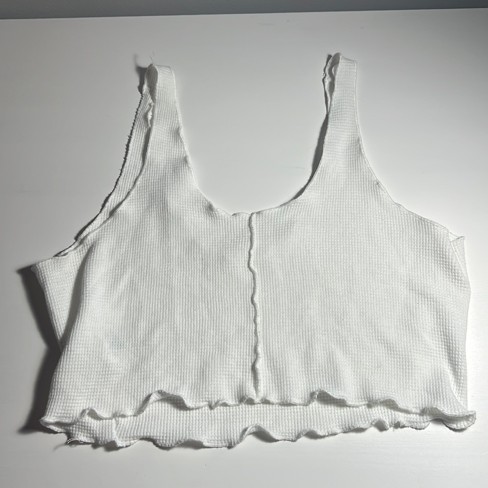 White Ribbed Cropped Tank Top